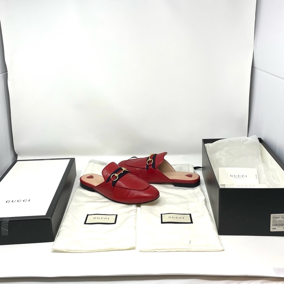 Gucci Princetown Mules in Hibiscus Red with Web Stripe Size 36.5 Size 6.5 - Picture 16 of 16